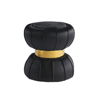 Penny Ottoman Stool with Gold Metal Trim, Bow-Tie Spool, Black Velvet-BM353224