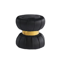 Penny Ottoman Stool with Gold Metal Trim, Bow-Tie Spool, Black Velvet-BM353224