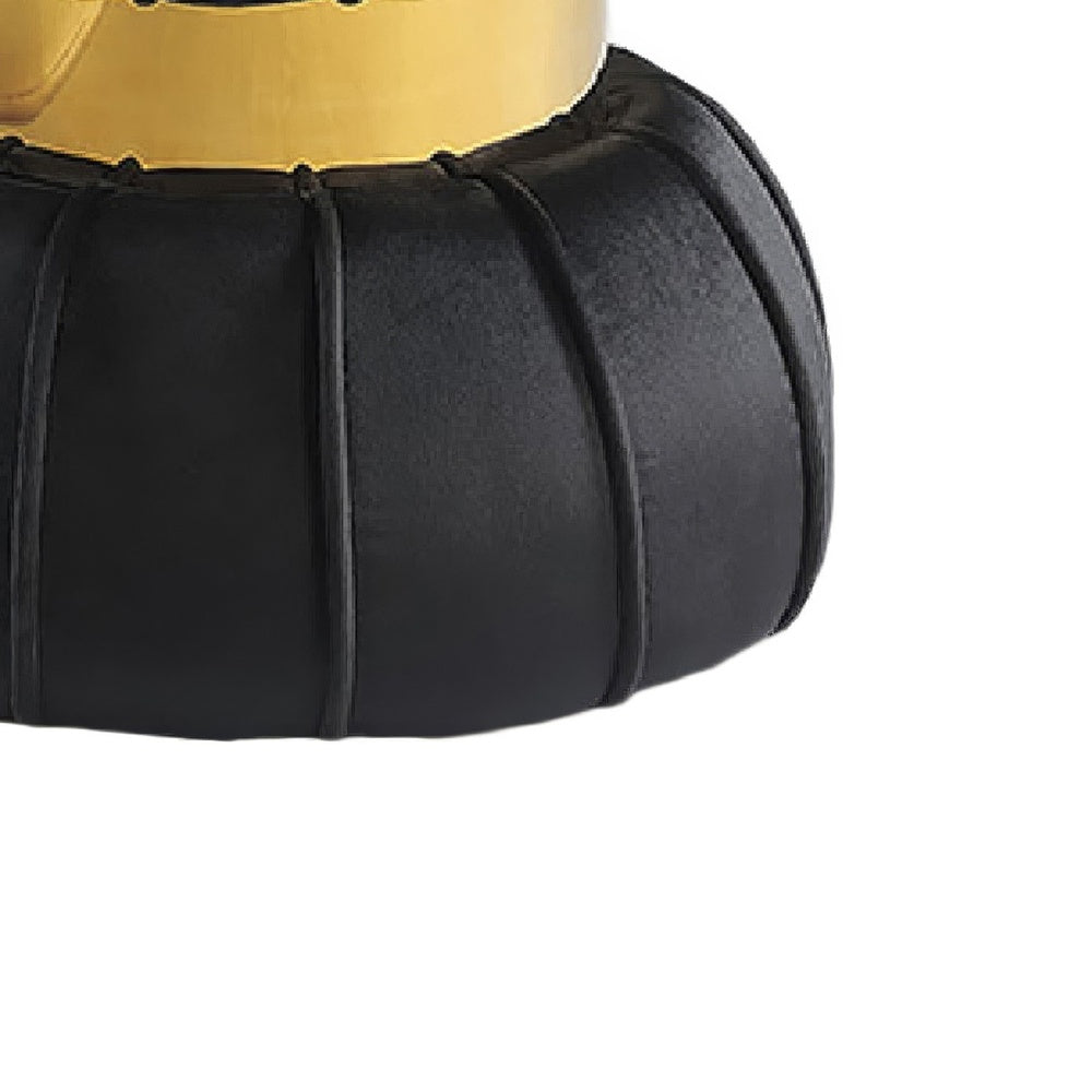 Penny Ottoman Stool with Gold Metal Trim, Bow-Tie Spool, Black Velvet-BM353224
