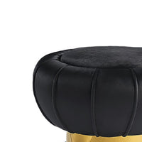 Penny Ottoman Stool with Gold Metal Trim, Bow-Tie Spool, Black Velvet-BM353224