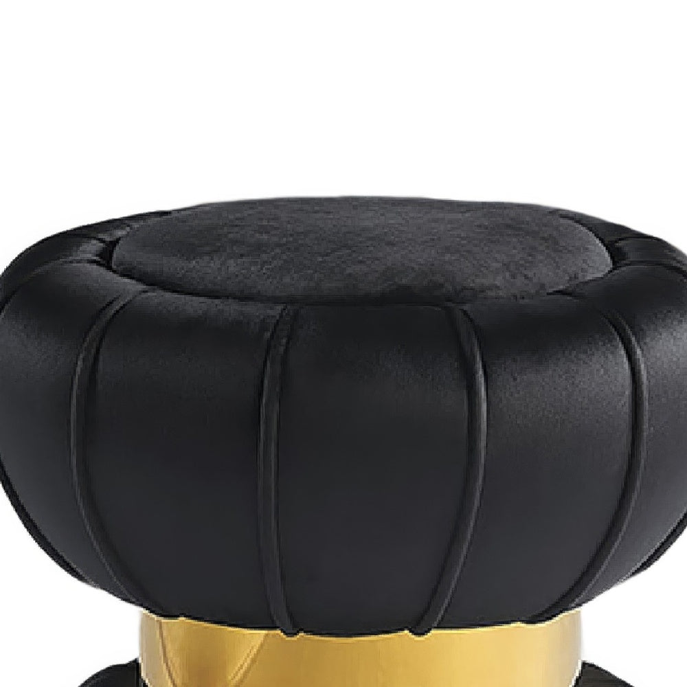 Penny Ottoman Stool with Gold Metal Trim, Bow-Tie Spool, Black Velvet-BM353224