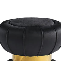 Penny Ottoman Stool with Gold Metal Trim, Bow-Tie Spool, Black Velvet-BM353224