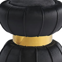 Penny Ottoman Stool with Gold Metal Trim, Bow-Tie Spool, Black Velvet-BM353224