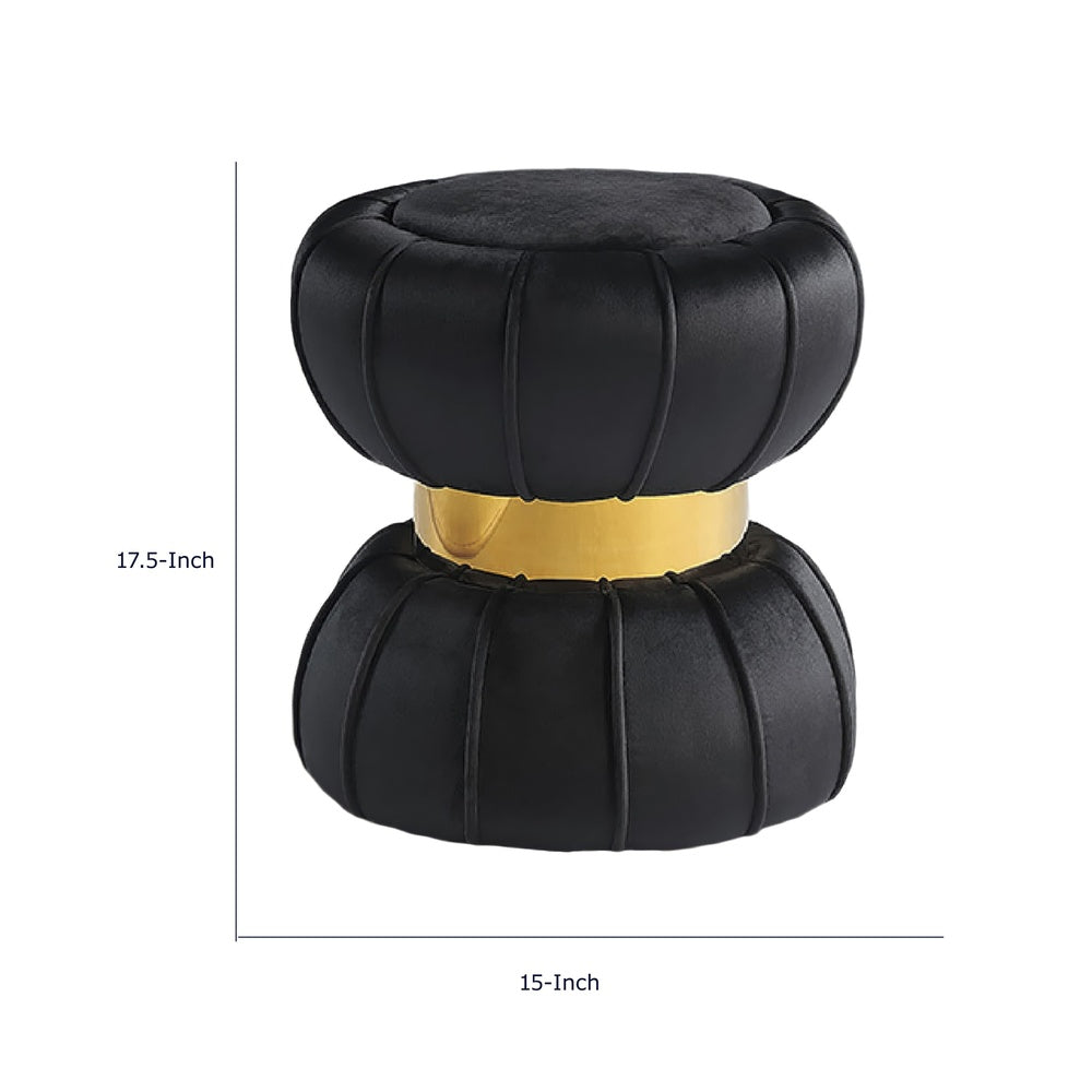 Penny Ottoman Stool with Gold Metal Trim, Bow-Tie Spool, Black Velvet-BM353224
