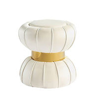 Penny Ottoman Stool with Gold Metal Trim, Bow-Tie Design, White Velvet-BM353225