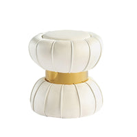 Penny Ottoman Stool with Gold Metal Trim, Bow-Tie Design, White Velvet-BM353225