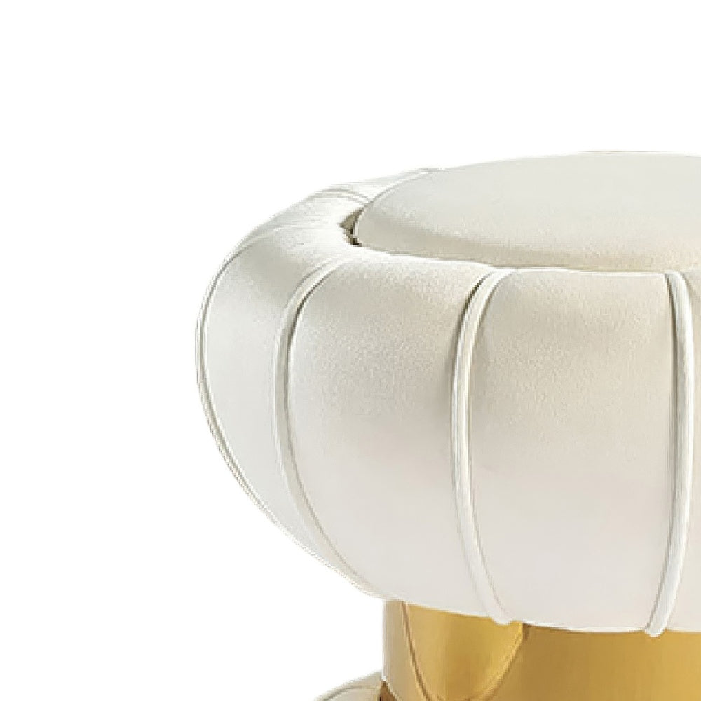 Penny Ottoman Stool with Gold Metal Trim, Bow-Tie Design, White Velvet-BM353225