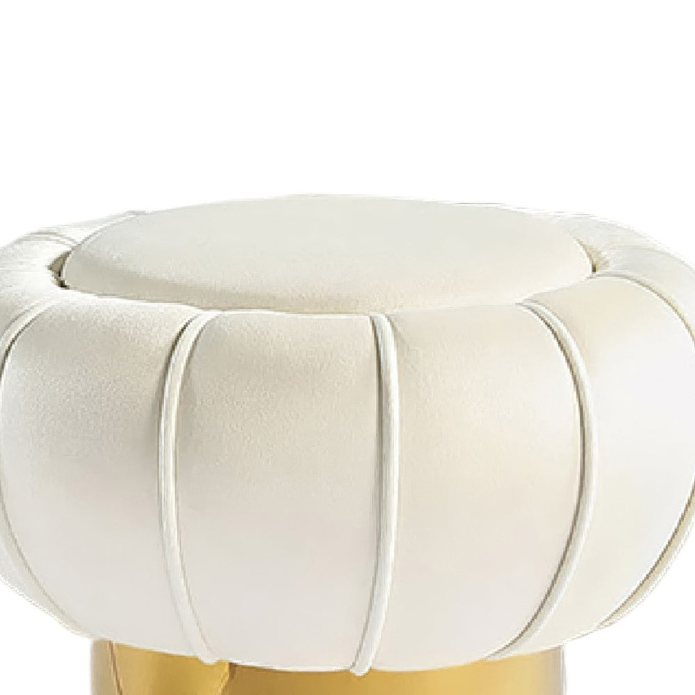 Penny Ottoman Stool with Gold Metal Trim, Bow-Tie Design, White Velvet-BM353225