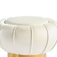 Penny Ottoman Stool with Gold Metal Trim, Bow-Tie Design, White Velvet-BM353225