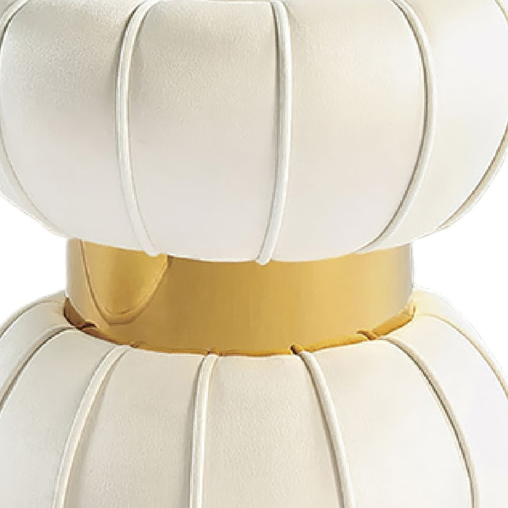 Penny Ottoman Stool with Gold Metal Trim, Bow-Tie Design, White Velvet-BM353225