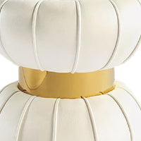 Penny Ottoman Stool with Gold Metal Trim, Bow-Tie Design, White Velvet-BM353225