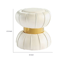 Penny Ottoman Stool with Gold Metal Trim, Bow-Tie Design, White Velvet-BM353225