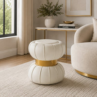 Penny Ottoman Stool with Gold Metal Trim, Bow-Tie Design, White Velvet-BM353225