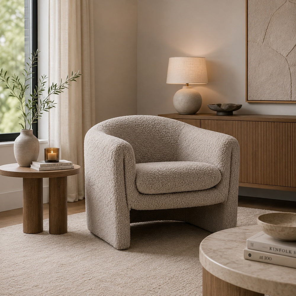 Danie Accent Armchair with U-Shaped Frame, Mushroom Boucle Fabric-BM353230