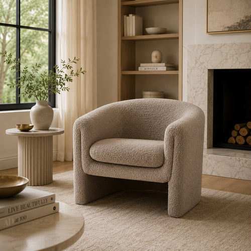 Danie Accent Armchair with U-Shaped Frame, Mushroom Boucle Fabric-BM353230