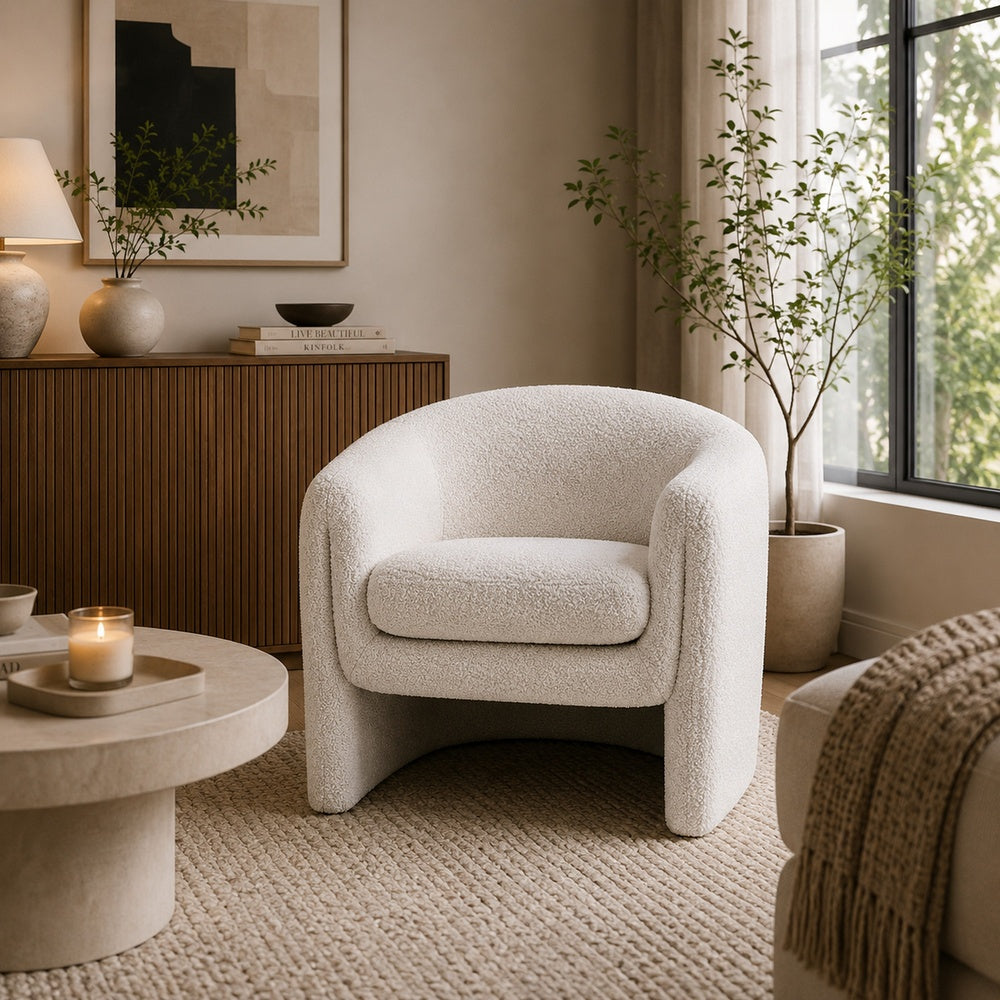 Danie Accent Armchair with U-Shaped Frame, White Boucle Fabric-BM353231