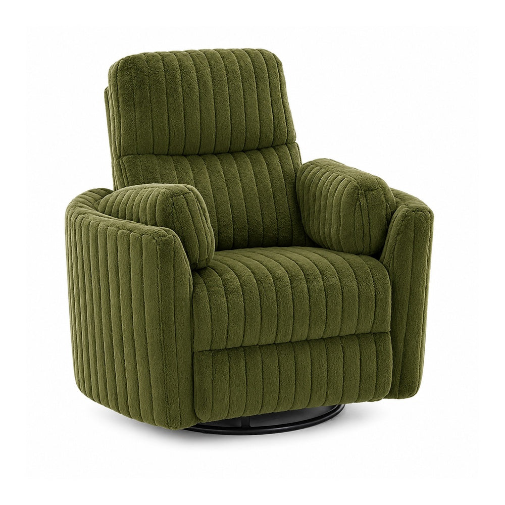Bela Power Glider Recliner Swivel Chair, Eucalyptus Wood, Green Fabric-BM353234