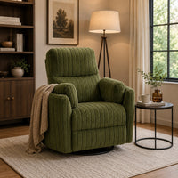 Bela Power Glider Recliner Swivel Chair, Eucalyptus Wood, Green Fabric-BM353234