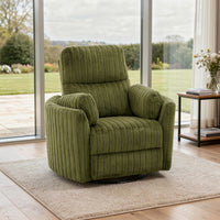 Bela Power Glider Recliner Swivel Chair, Eucalyptus Wood, Green Fabric-BM353234