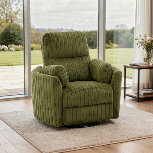 Bela Power Glider Recliner Swivel Chair, Eucalyptus Wood, Green Fabric-BM353234