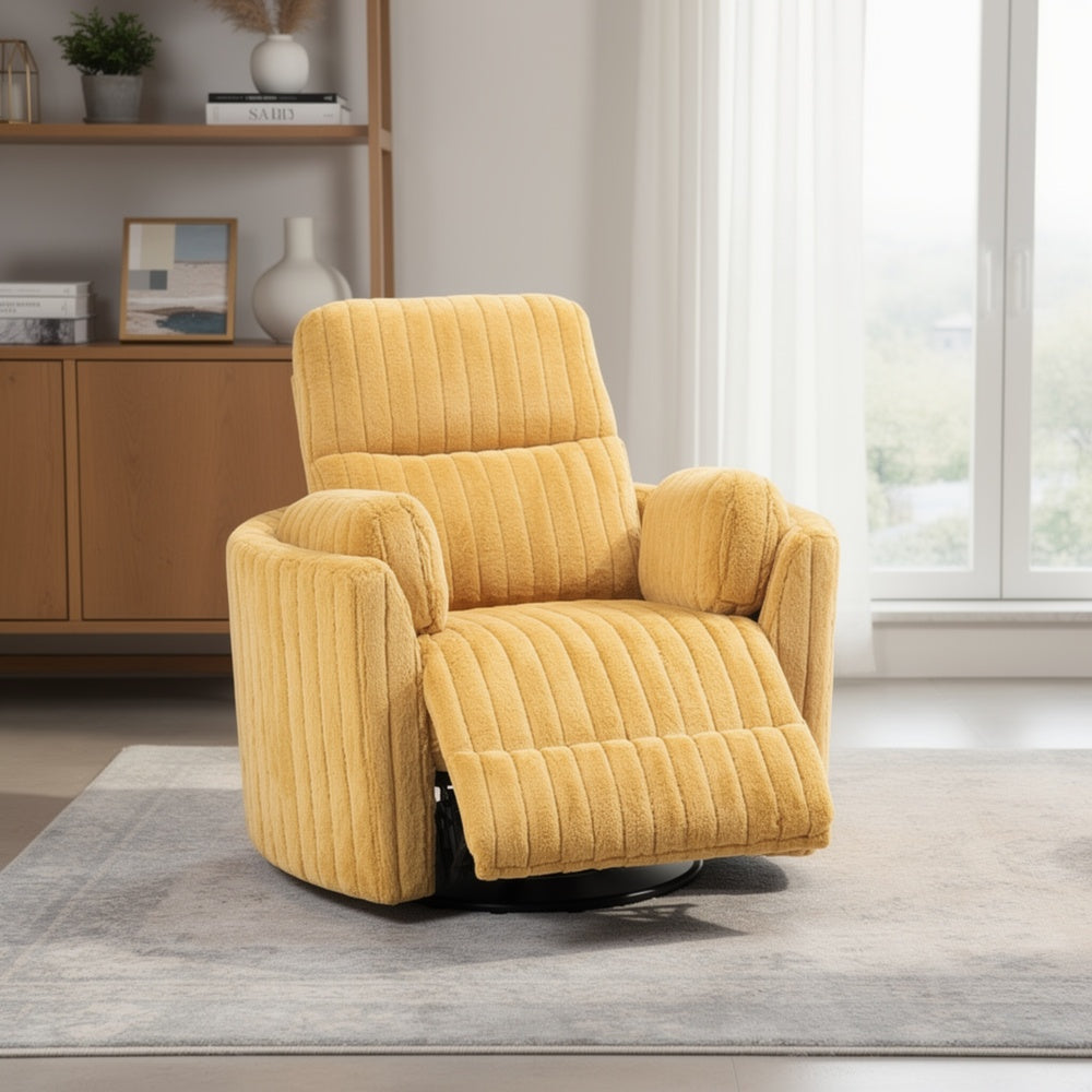Bela Power Glider Recliner Chair with Swivel, Eucalyptus Wood, Yellow Fabric-BM353235