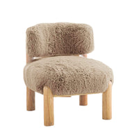 Alco Contoured Accent Chair with Natural Wood Legs, Mushroom Brown Faux Fur-BM353236