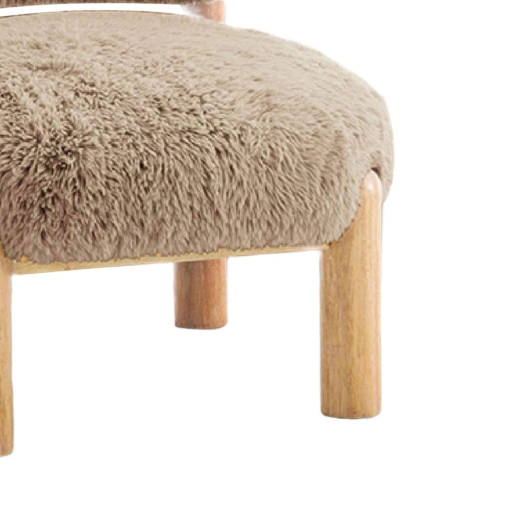 Alco Contoured Accent Chair with Natural Wood Legs, Mushroom Brown Faux Fur-BM353236