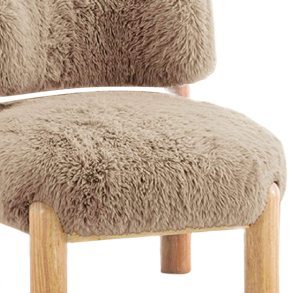 Alco Contoured Accent Chair with Natural Wood Legs, Mushroom Brown Faux Fur-BM353236