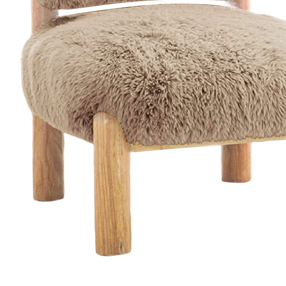 Alco Contoured Accent Chair with Natural Wood Legs, Mushroom Brown Faux Fur-BM353236