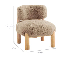 Alco Contoured Accent Chair with Natural Wood Legs, Mushroom Brown Faux Fur-BM353236