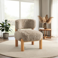 Alco Contoured Accent Chair with Natural Wood Legs, Mushroom Brown Faux Fur-BM353236