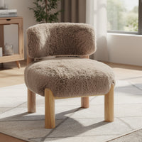 Alco Contoured Accent Chair with Natural Wood Legs, Mushroom Brown Faux Fur-BM353236