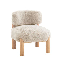 Alco Contoured Accent Chair with Natural Wood Legs, Taupe Brown Faux Fur-BM353237