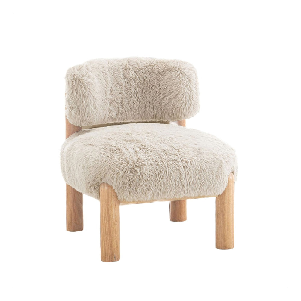 Alco Contoured Accent Chair with Natural Wood Legs, Taupe Brown Faux Fur-BM353237