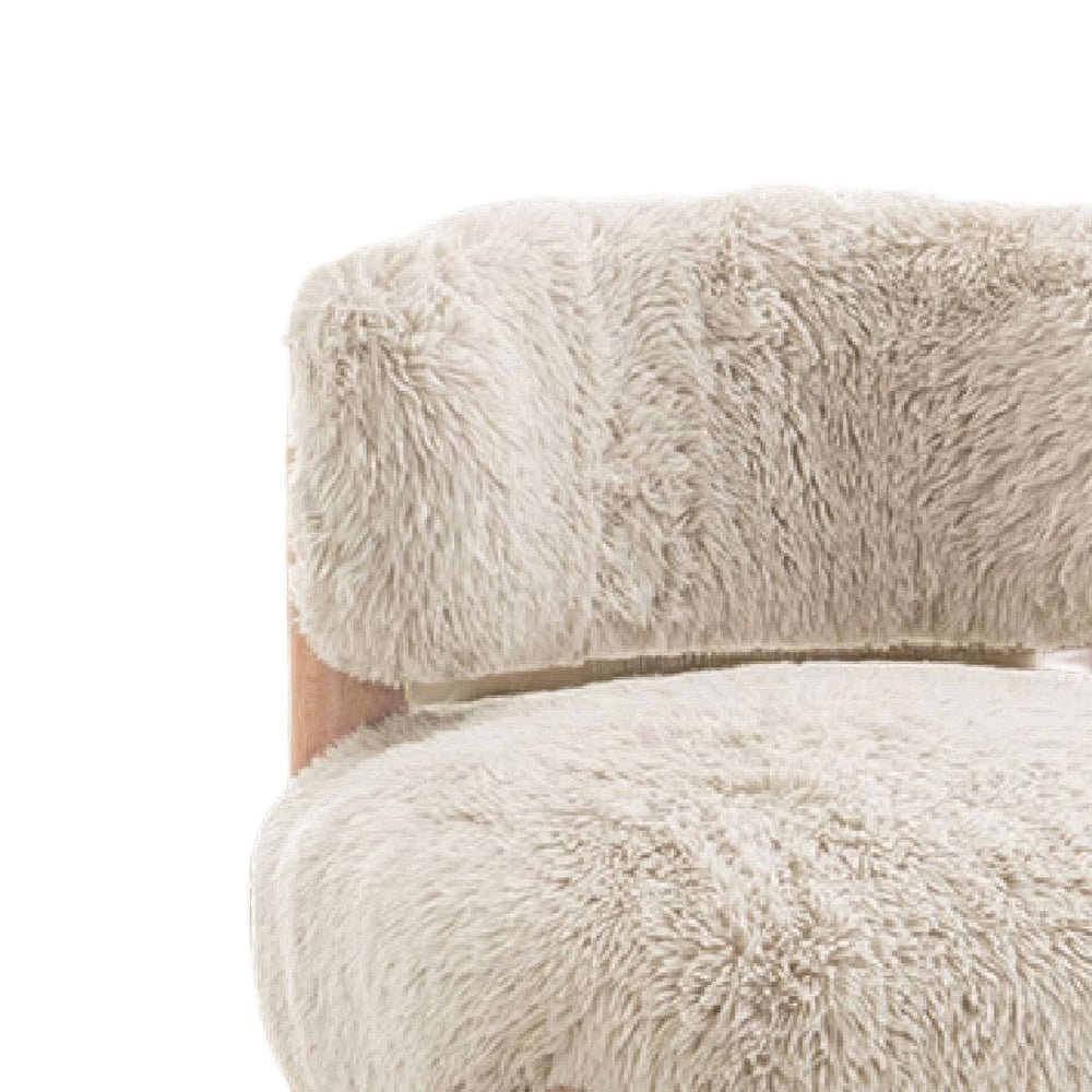 Alco Contoured Accent Chair with Natural Wood Legs, Taupe Brown Faux Fur-BM353237