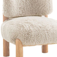 Alco Contoured Accent Chair with Natural Wood Legs, Taupe Brown Faux Fur-BM353237