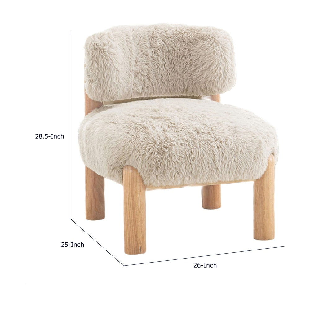 Alco Contoured Accent Chair with Natural Wood Legs, Taupe Brown Faux Fur-BM353237