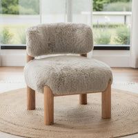 Alco Contoured Accent Chair with Natural Wood Legs, Taupe Brown Faux Fur-BM353237