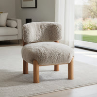 Alco Contoured Accent Chair with Natural Wood Legs, Taupe Brown Faux Fur-BM353237
