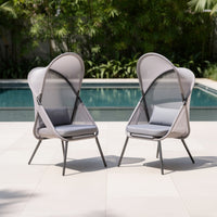Avery Foldable Mesh Lounge Chair, Set of 2, Gray Cushion, Black Metal-BM353238