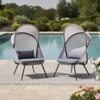 Avery Foldable Mesh Lounge Chair, Set of 2, Gray Cushion, Black Metal-BM353238