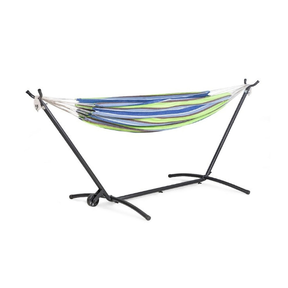 Joena Outdoor Hammock Stand with Angled Frame, Black Steel 130 Inch-BM353240