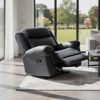 Arisa Manual Glider Recliner Chair with Solid Wood Frame, Black Faux Leather-BM353244