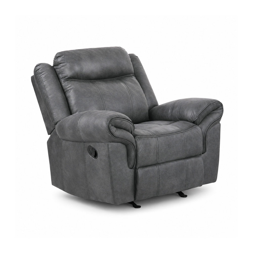 Arisa Manual Glider Recliner Chair w Wood Frame, Dark Gray Faux Leather-BM353247