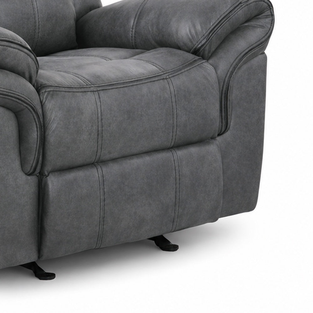 Arisa Manual Glider Recliner Chair w Wood Frame, Dark Gray Faux Leather-BM353247
