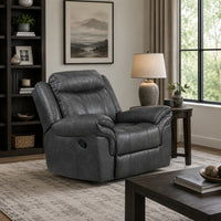 Arisa Manual Glider Recliner Chair w Wood Frame, Dark Gray Faux Leather-BM353247