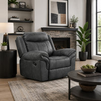 Arisa Manual Glider Recliner Chair w Wood Frame, Dark Gray Faux Leather-BM353247