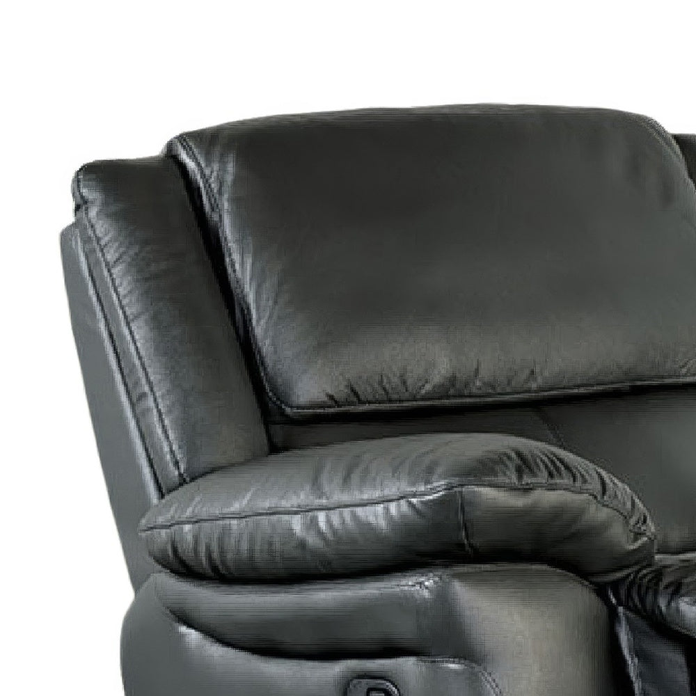 Larus Manual Motion Recliner Chair, Pillowed Arms, Black Faux Leather-BM353280