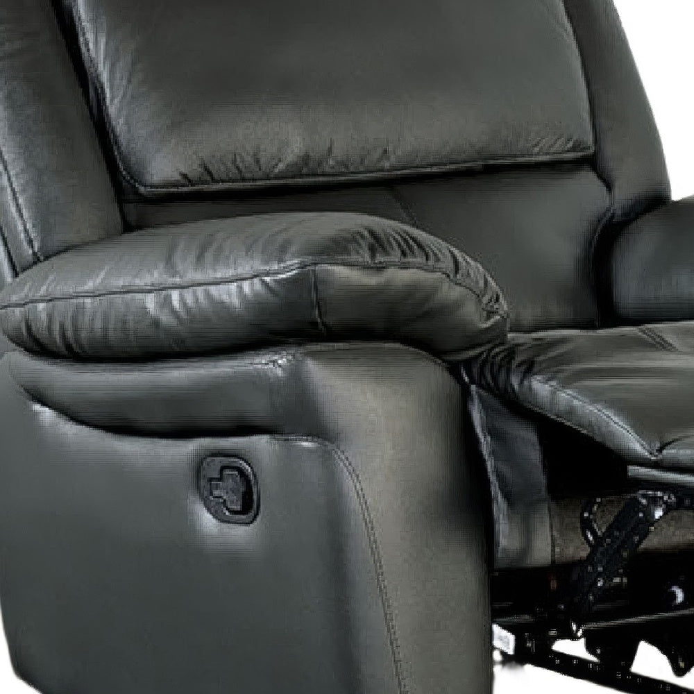 Larus Manual Motion Recliner Chair, Pillowed Arms, Black Faux Leather-BM353280