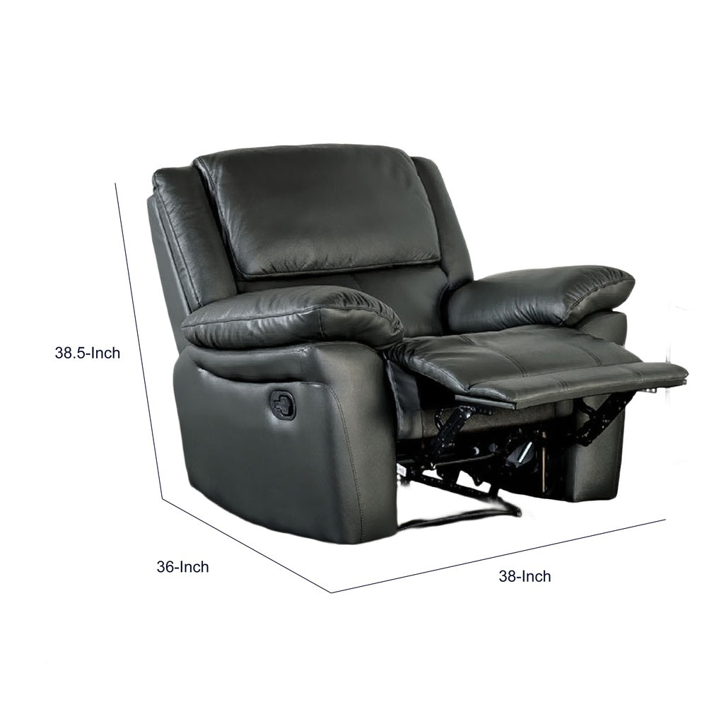 Larus Manual Motion Recliner Chair, Pillowed Arms, Black Faux Leather-BM353280